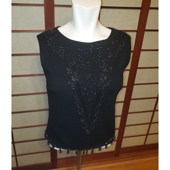 Winkelman's Vintage 1960's 100% Wool Beaded Sleeveless Sweater/Top 6 - Picture 1 of 4